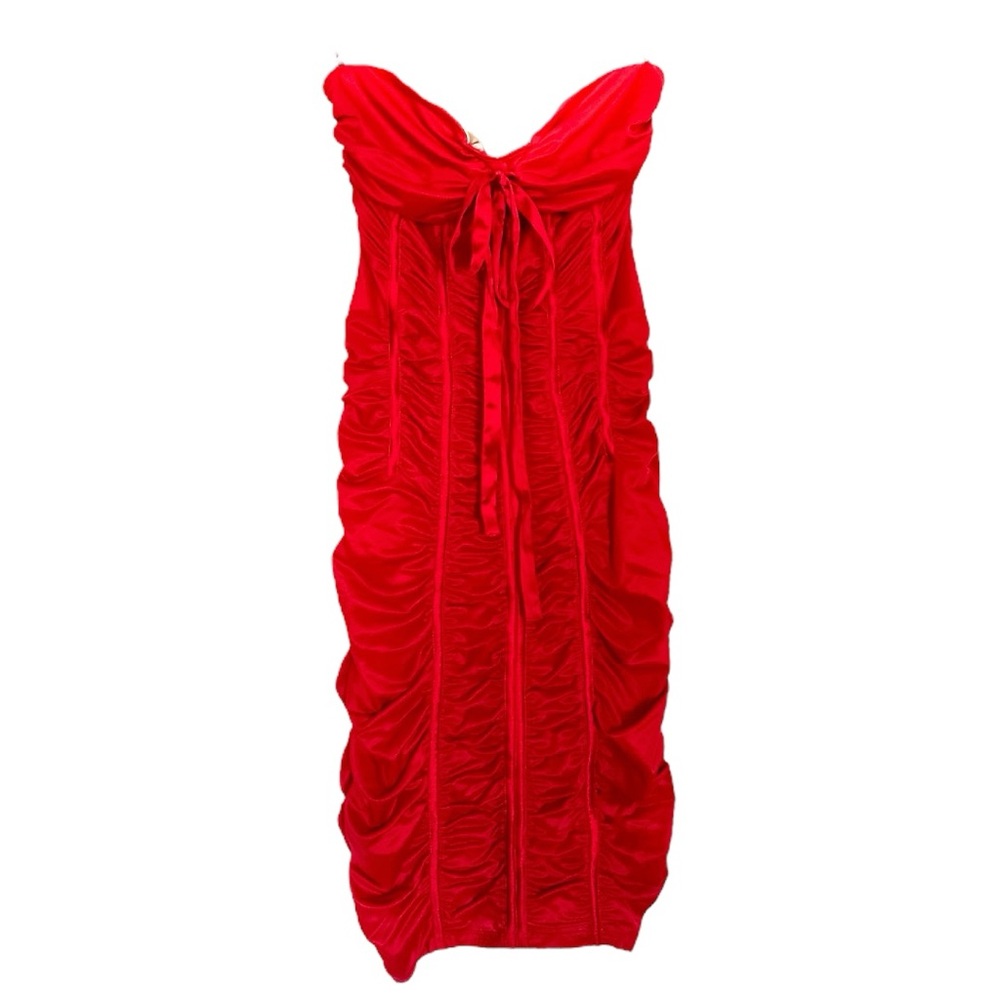 Bebe Red Ruched Strapless Bodycon Y2K Cocktail Party Dress Size Medium